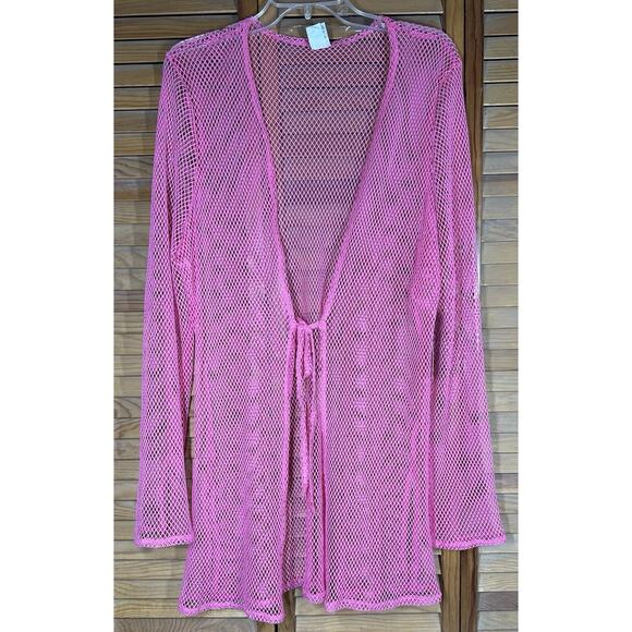 No Boundaries Womens Pink Tie Front Side Slit Mesh Swim Cover Up Sz XXL-XXXL - Picture 1 of 7